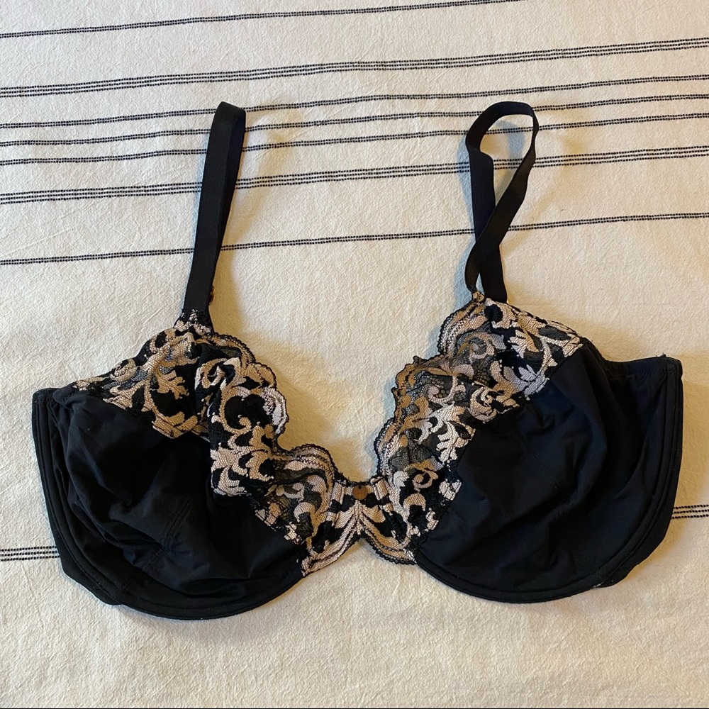 Natori Black and Tan Lace Bra Sz 36H